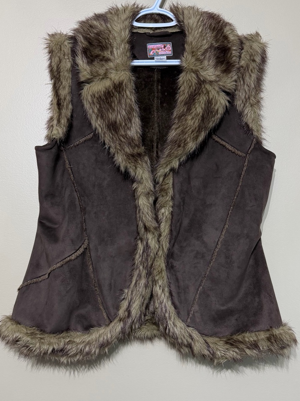 Vintage Y2K April Cornell Faux Suede Vest Faux Fur Collar & Trim